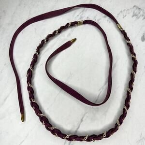 Purple Faux Suede Gold Tone Chain Woven Tie Belt One Size OS